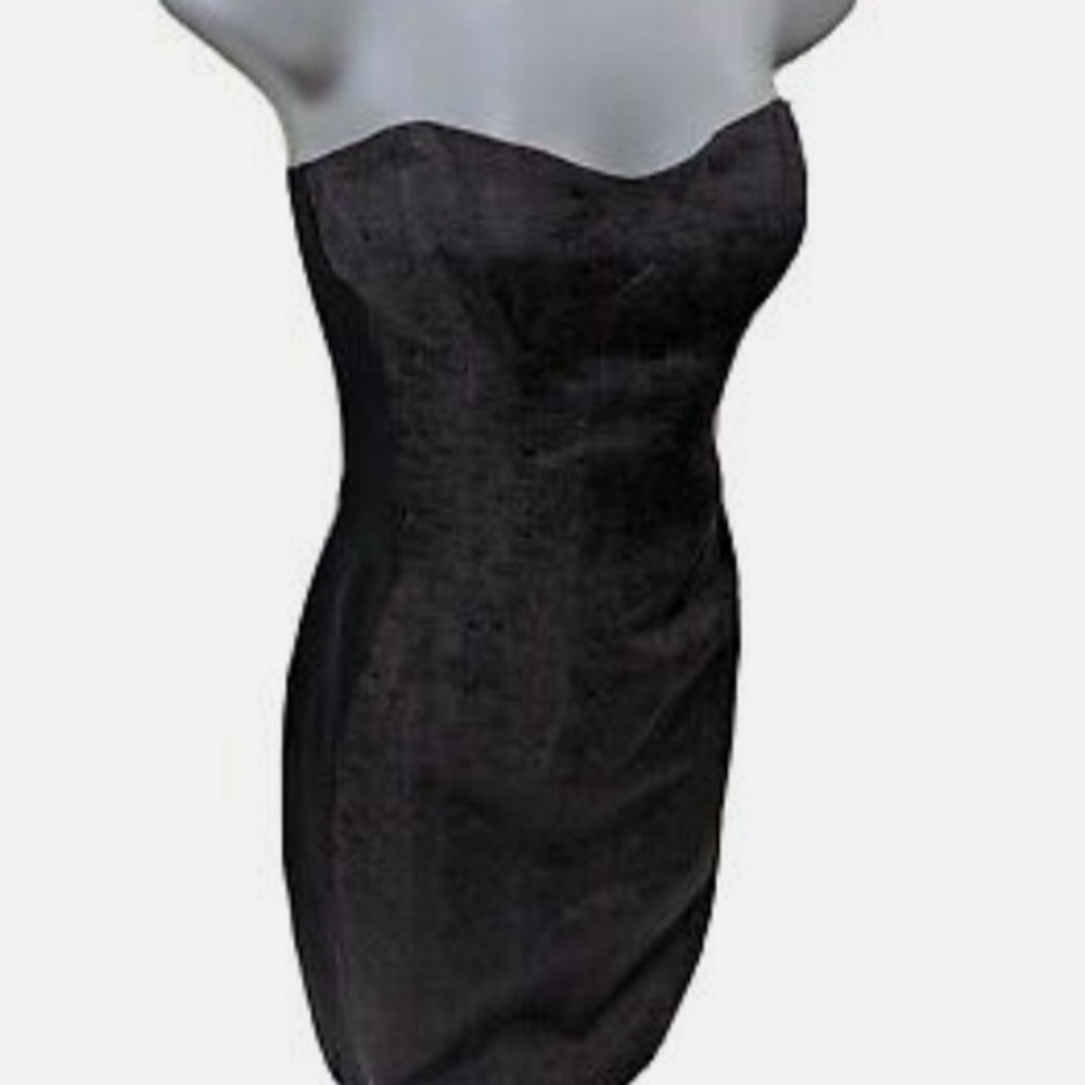 BEBE Black Strapless Mini Dress Two Tone Design w/ Texture Front-Back  Solid Blk